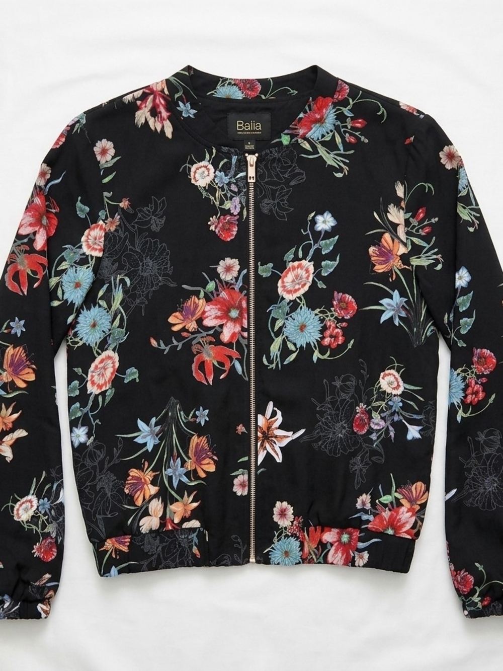 Dalia Black Floral Zip Bomber Jacket Women's Medium #25